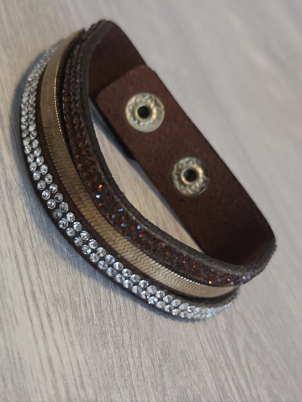 paparazzi Brown and Clear Crystal Multi-Row Snap Bracelet